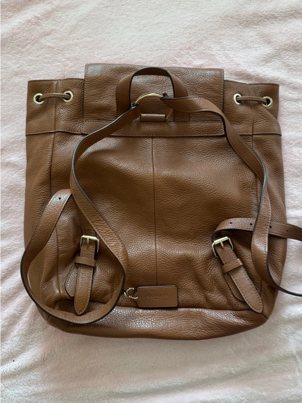Coach Pebbled Leather Backpack in Brown with Gold Accent - Picture 2 of 5